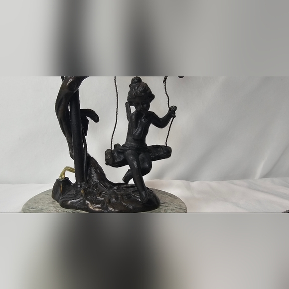 Andrea By Sadek Fairy On Swing Bronze Lamp Glass Flower Shade Marble Stand - Picture 3 of 12